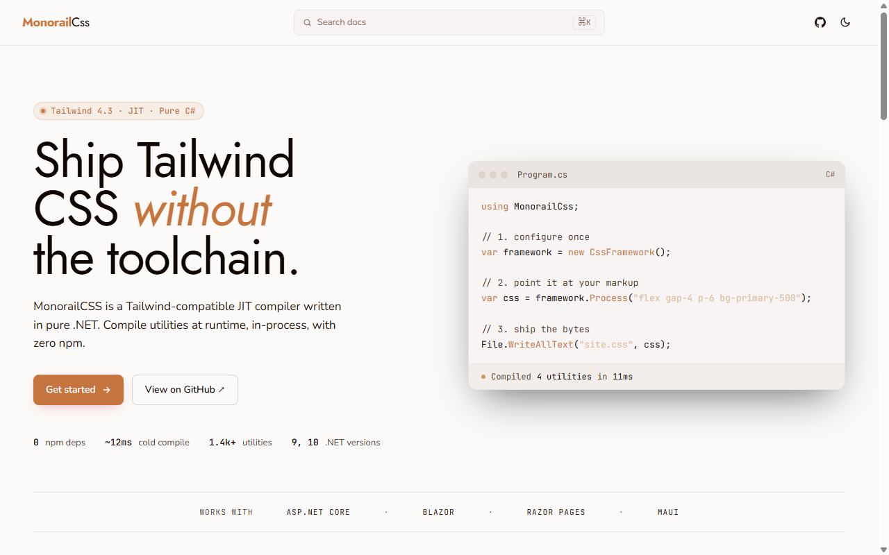 Screenshot of MonorailCSS